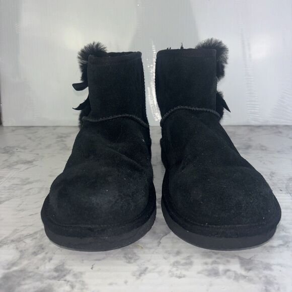 Koolaburra  by Ugg Black Victoria Mini Leather Bootie Boots Moccasin Size 7 - Picture 3 of 15